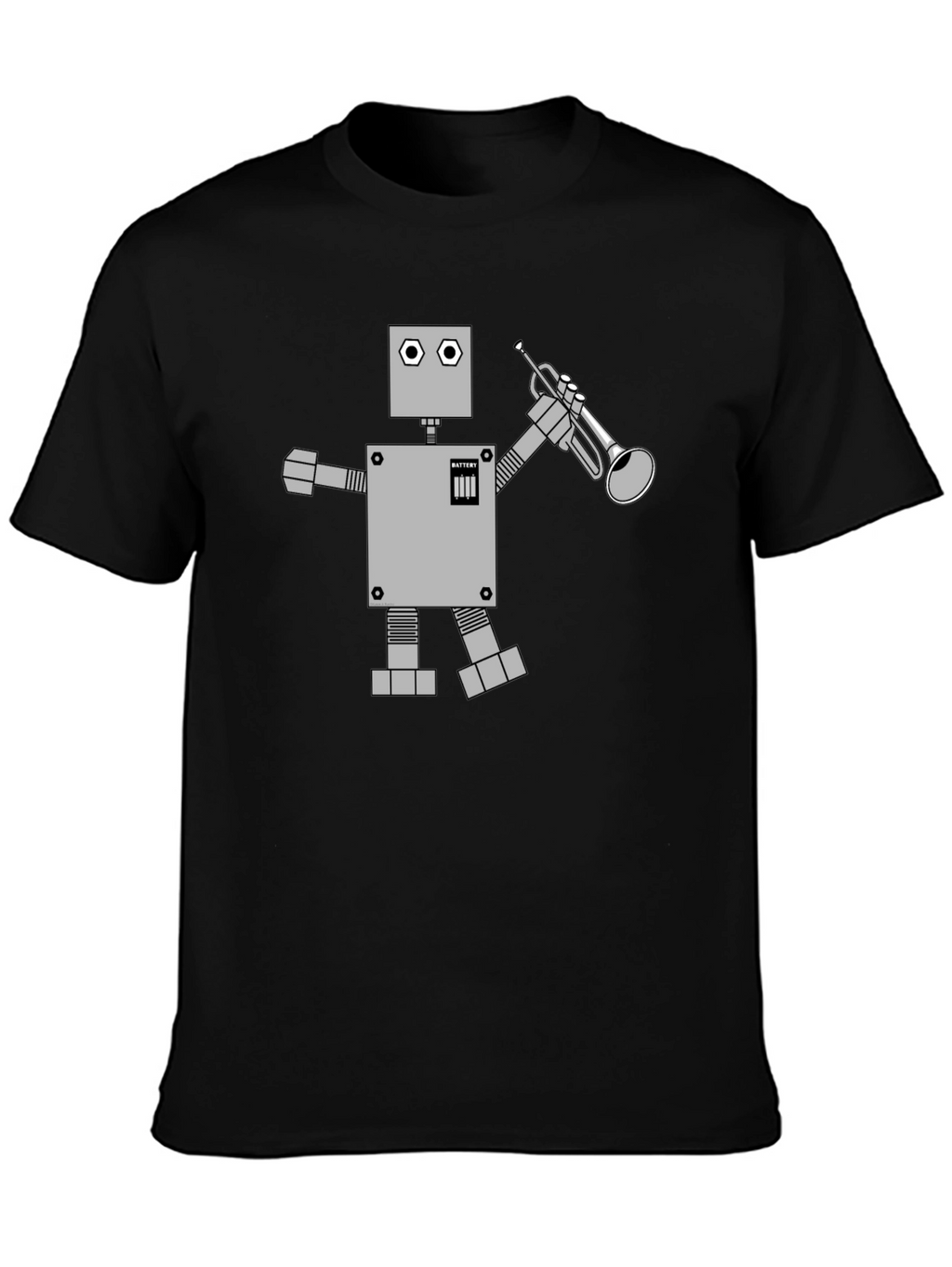 Robot Musician Graphic Tee - Black Cotton T-Shirt