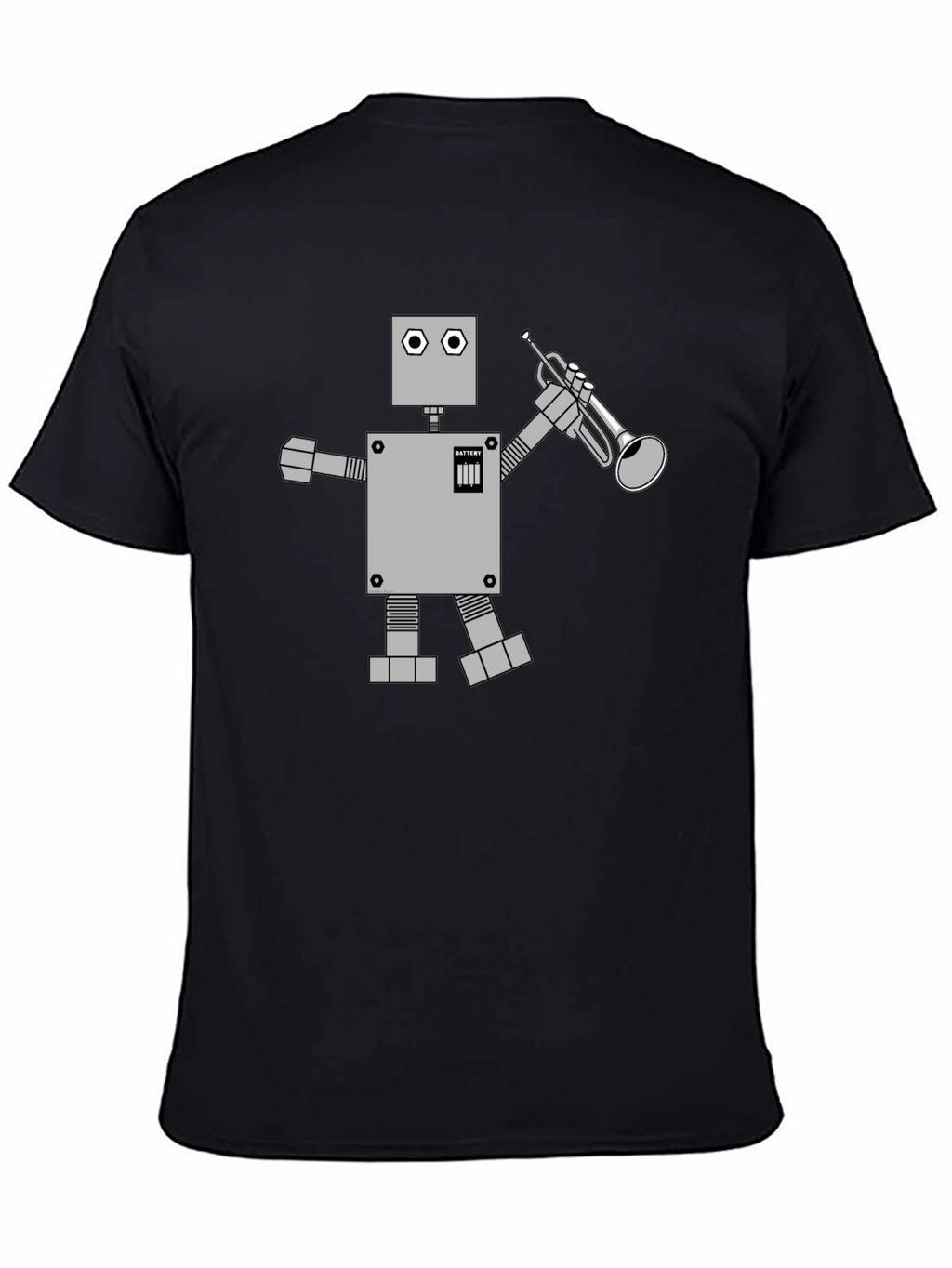 Robot Musician Graphic Tee - Black Cotton T-Shirt