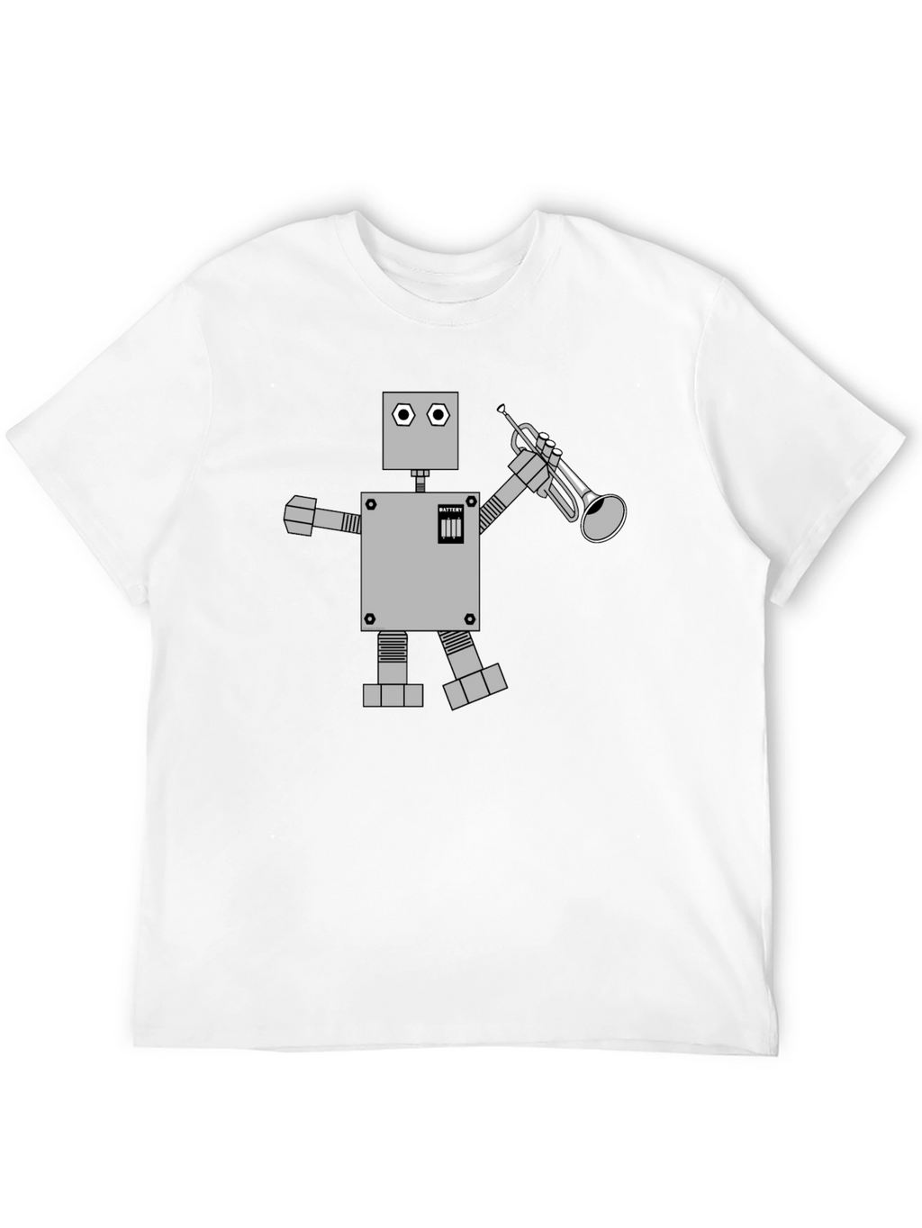 Robot Musician Graphic Tee - Black Cotton T-Shirt