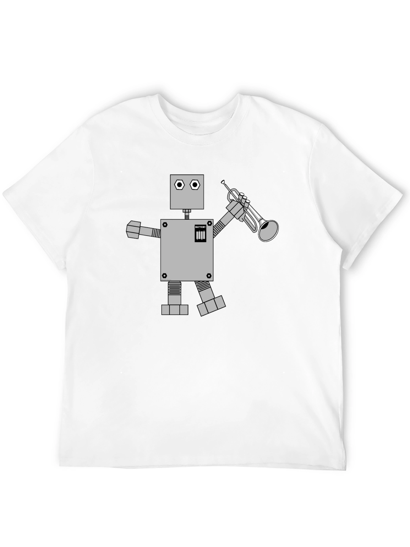 Robot Musician Graphic Tee - Black Cotton T-Shirt