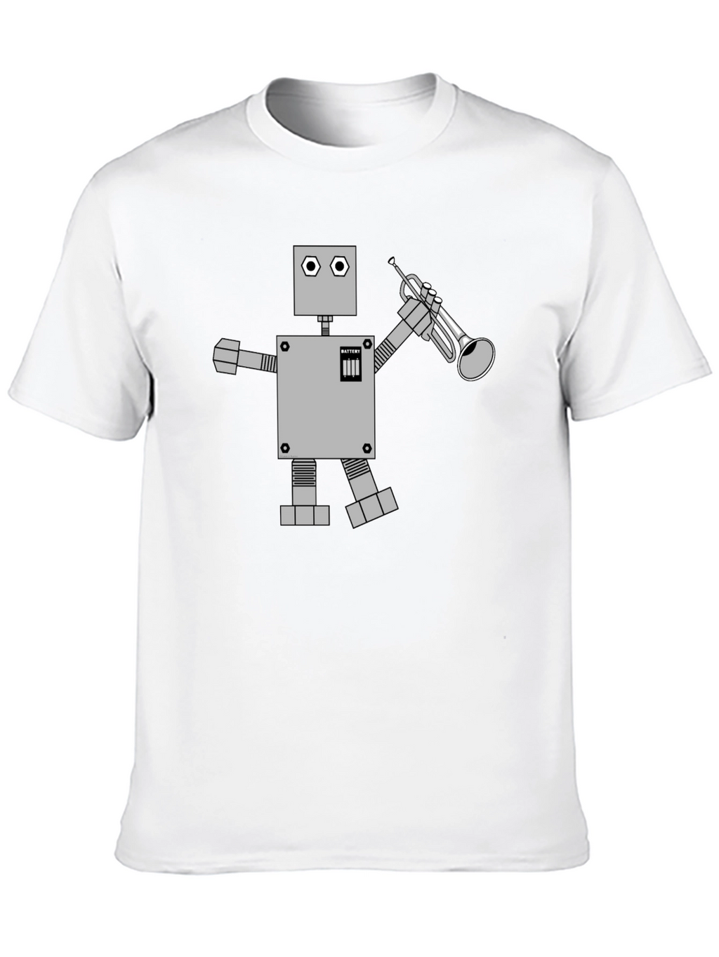 Robot Musician Graphic Tee - Black Cotton T-Shirt