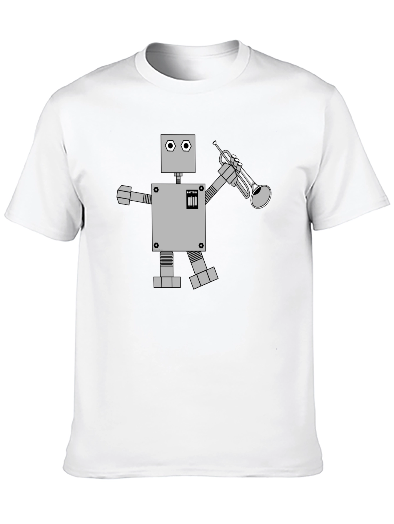 Robot Musician Graphic Tee - Black Cotton T-Shirt