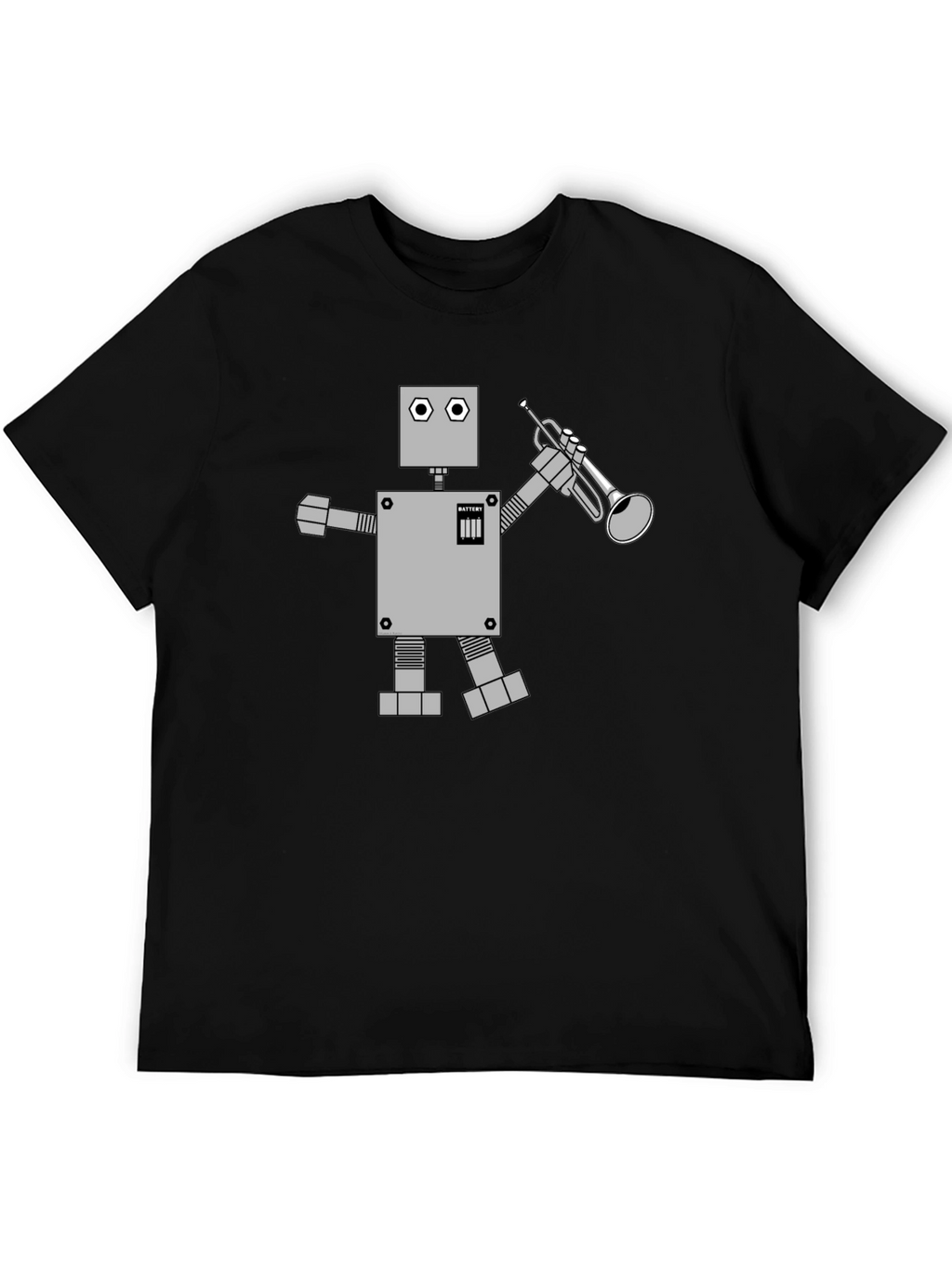 Robot Musician Graphic Tee - Black Cotton T-Shirt