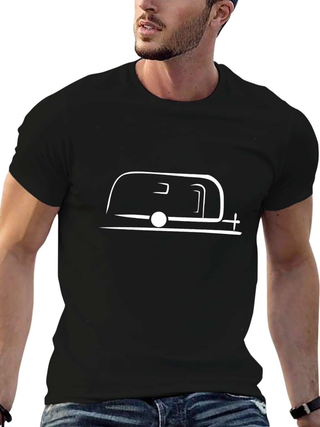 Retro Camper Graphic Tee - Black Cotton T-Shirt