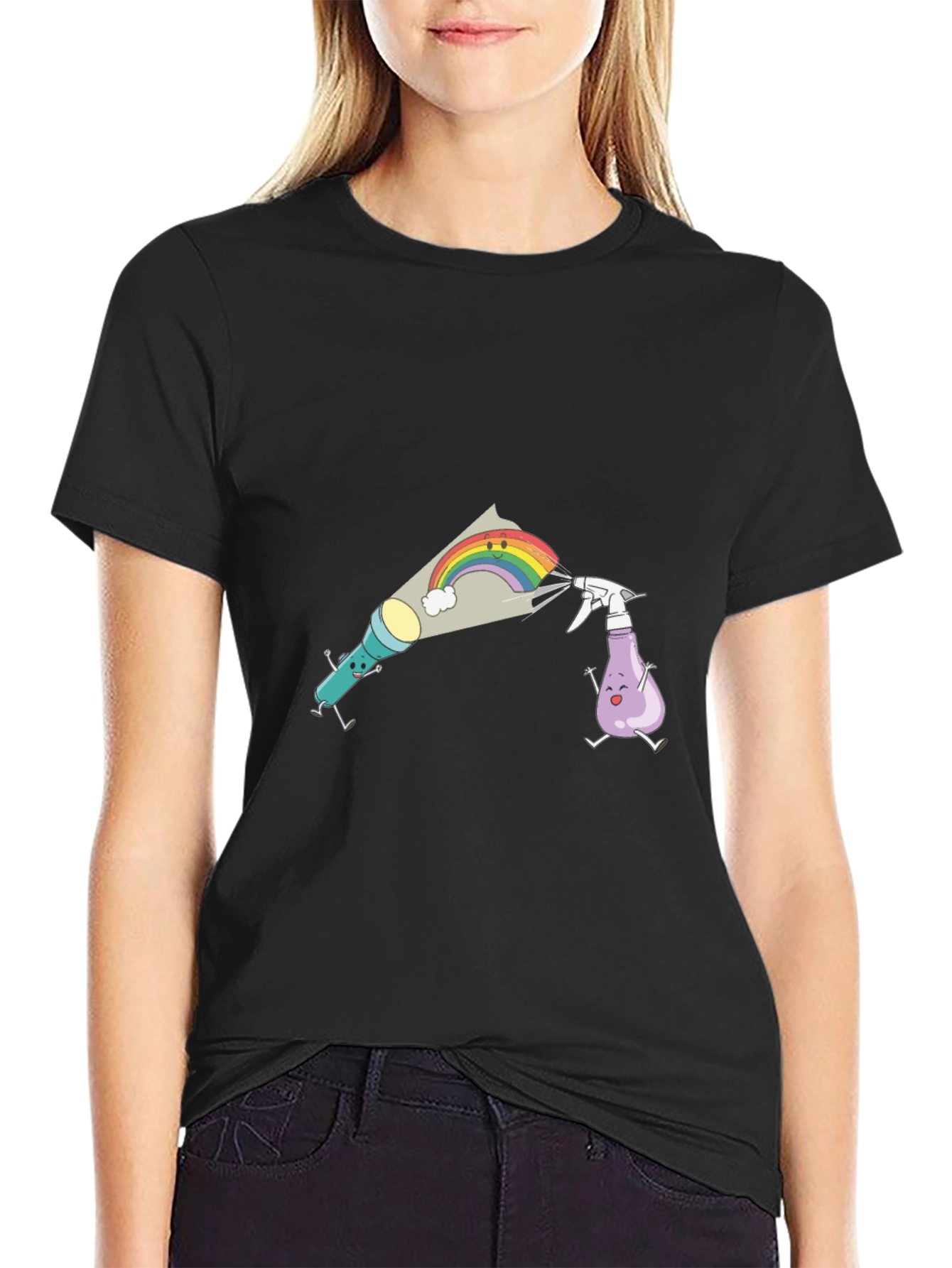 Fun Cartoon Graphic Black T-Shirt