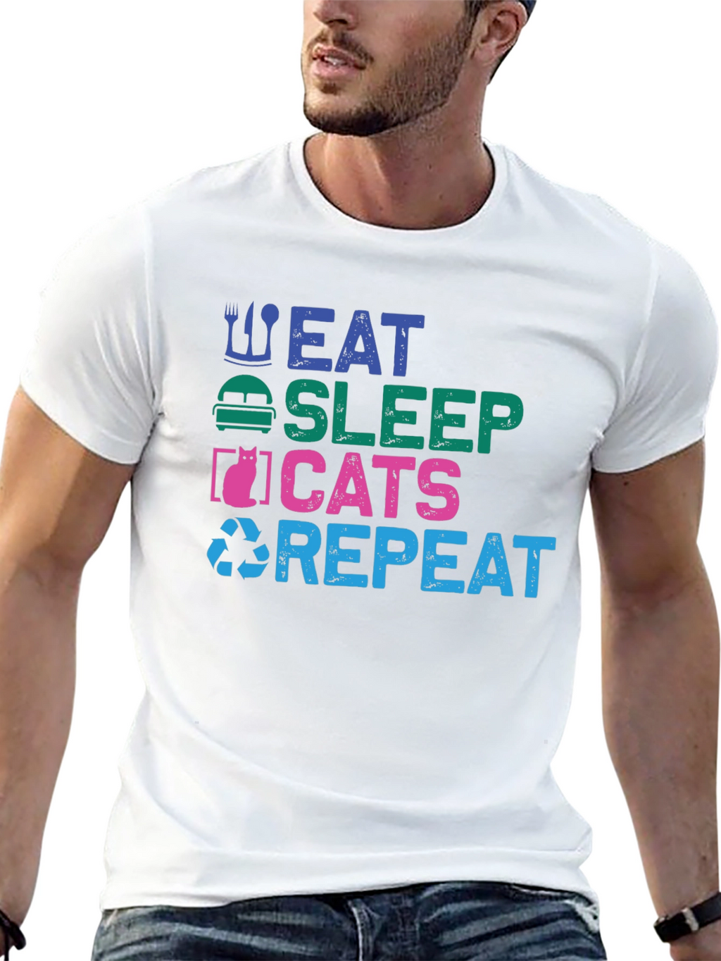 Eat Sleep Cats Repeat Graphic T-Shirt