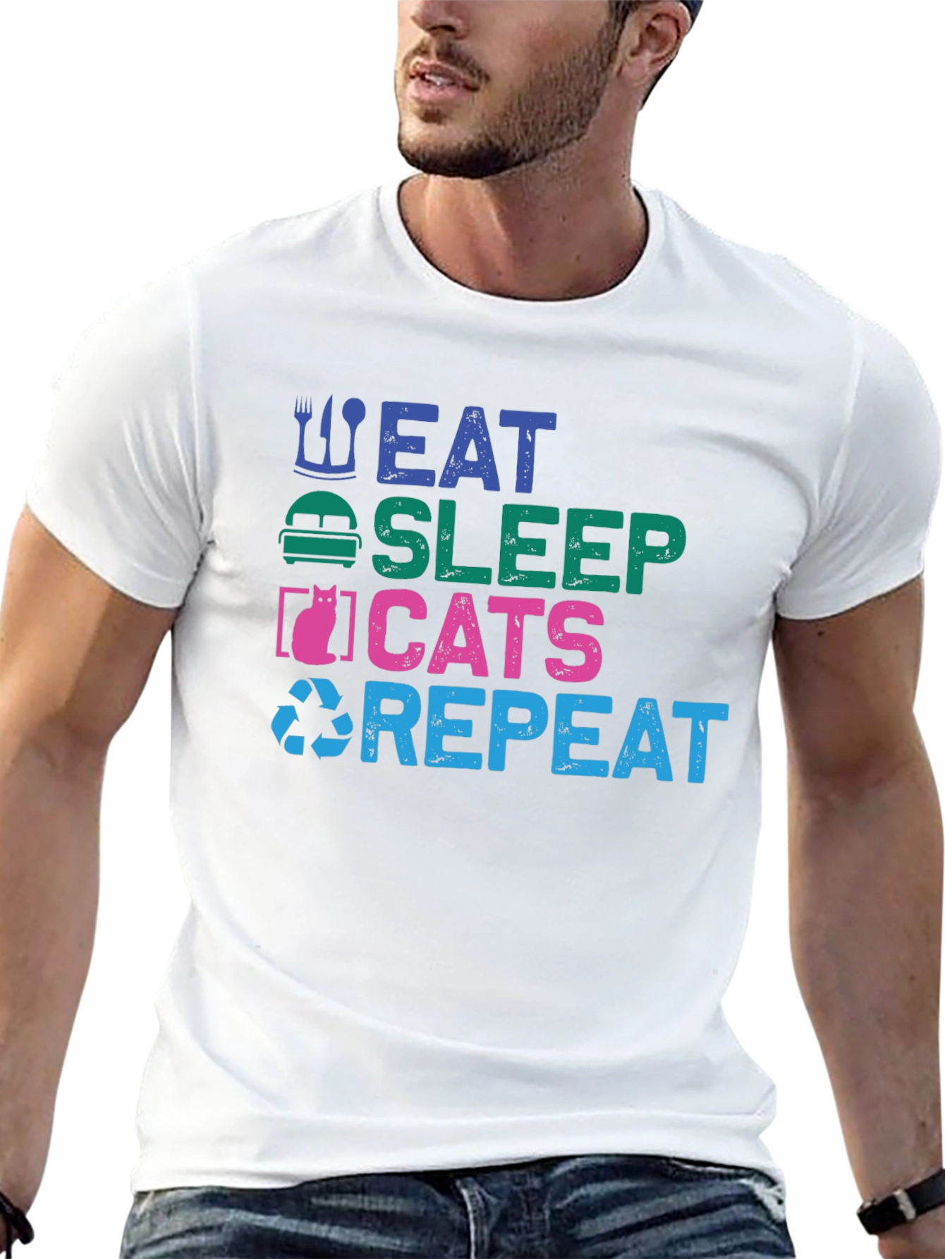 Eat Sleep Cats Repeat Graphic T-Shirt