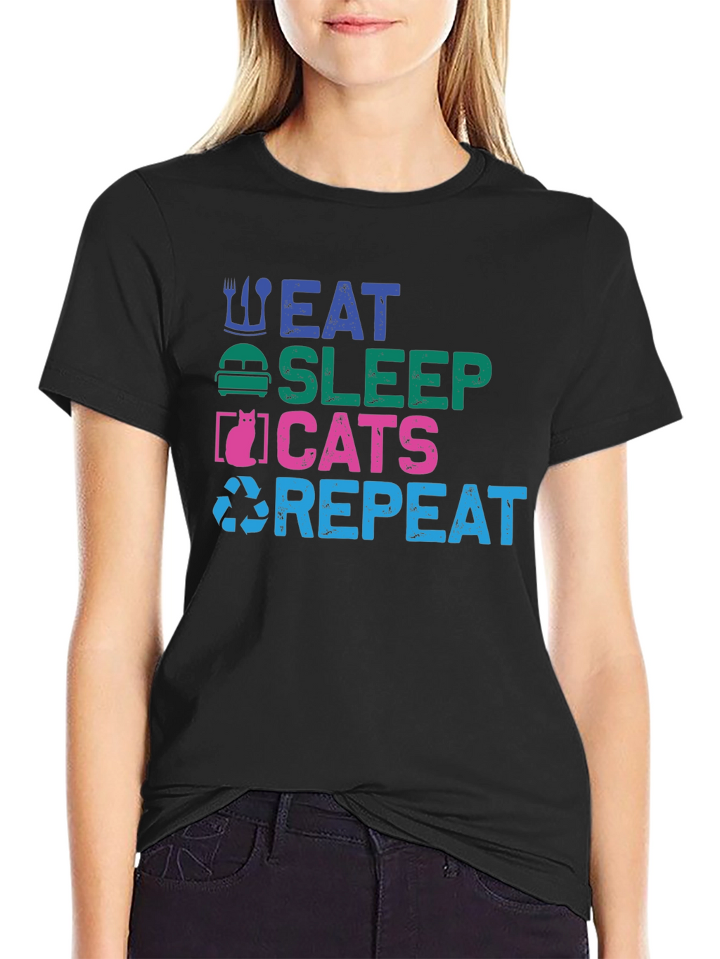 Eat Sleep Cats Repeat Graphic T-Shirt