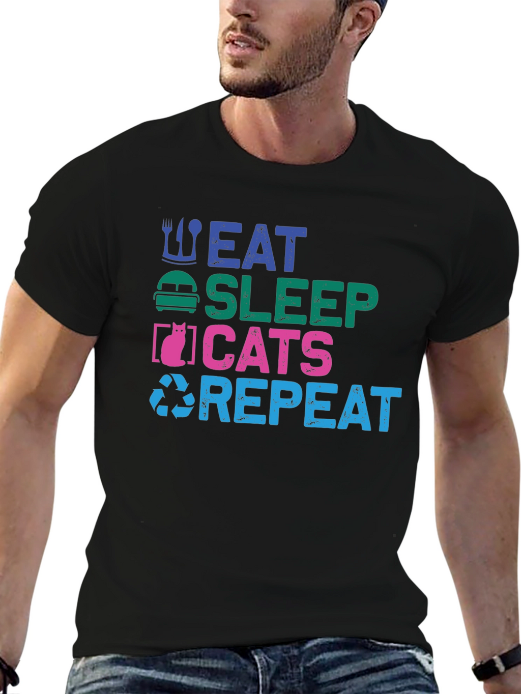 Eat Sleep Cats Repeat Graphic T-Shirt