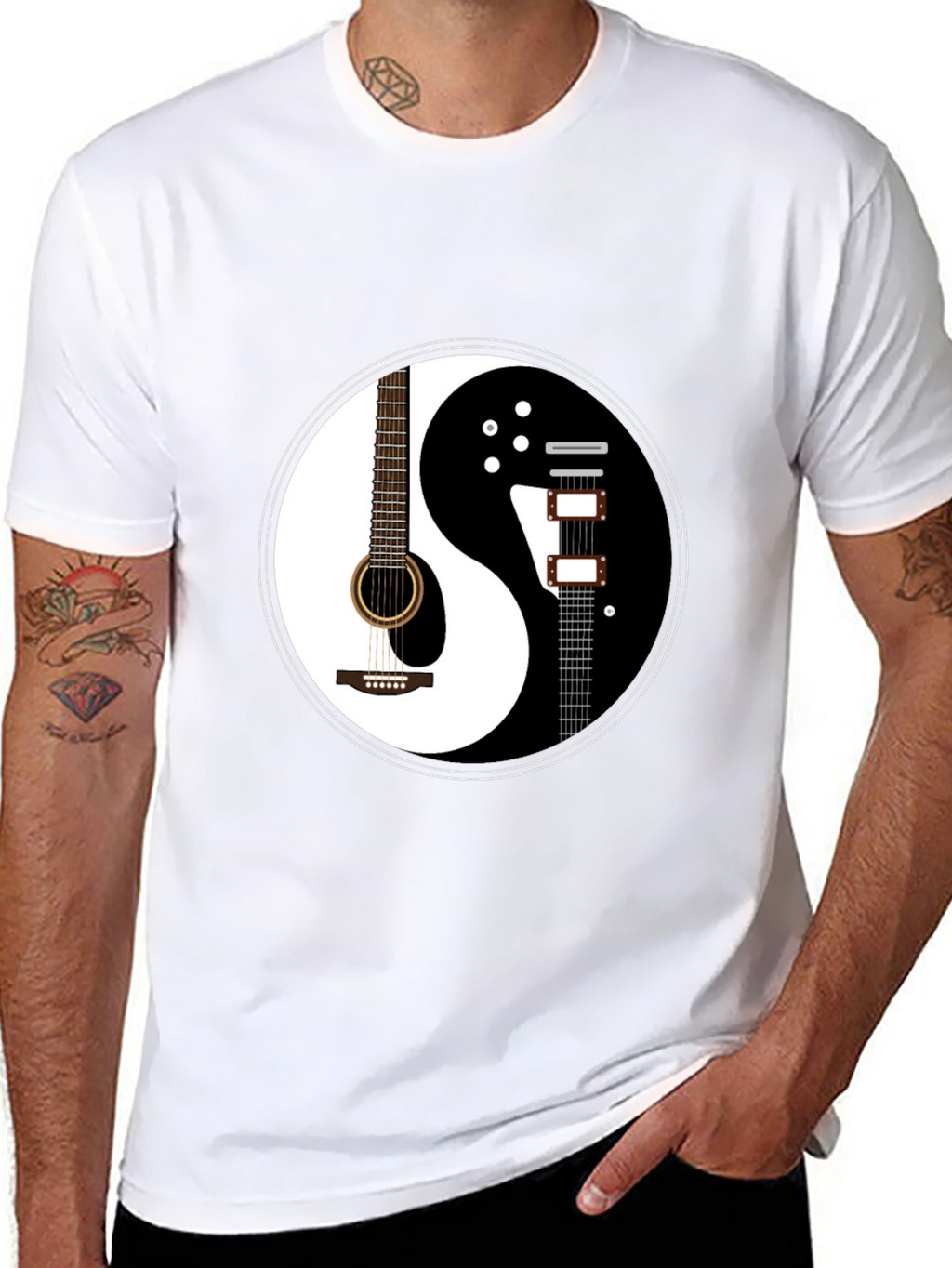 Yin Yang Guitar Graphic T-Shirt - Black
