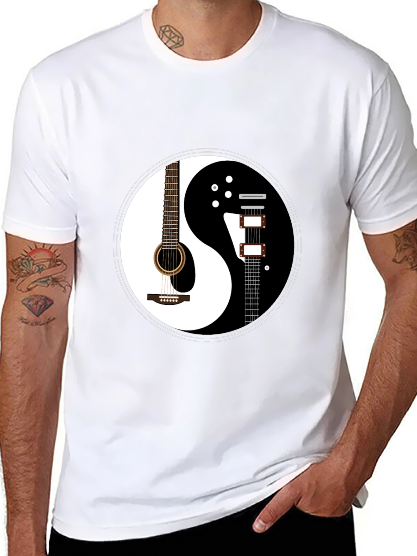 Yin Yang Guitar Graphic T-Shirt - Black