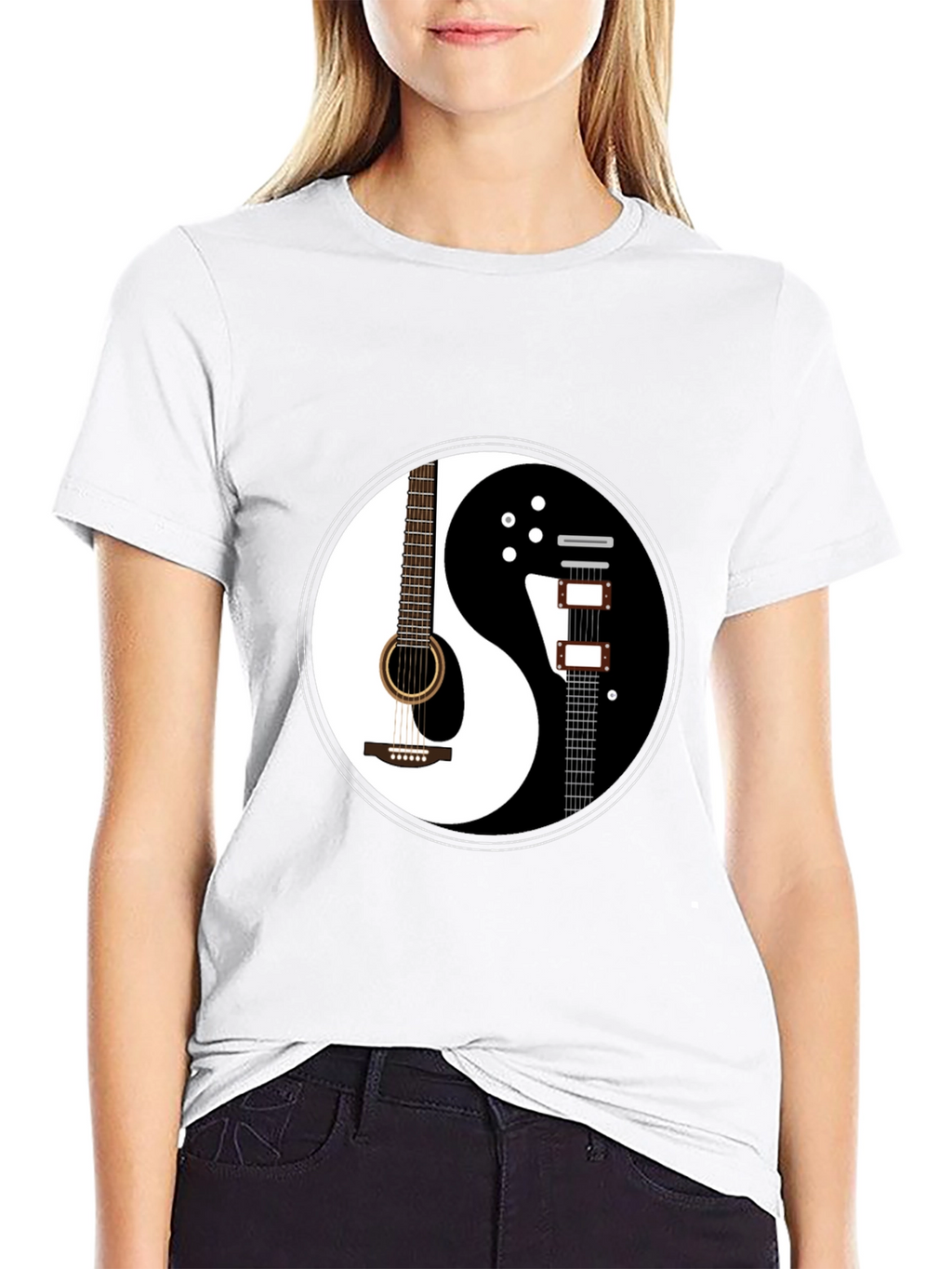 Yin Yang Guitar Graphic T-Shirt - Black