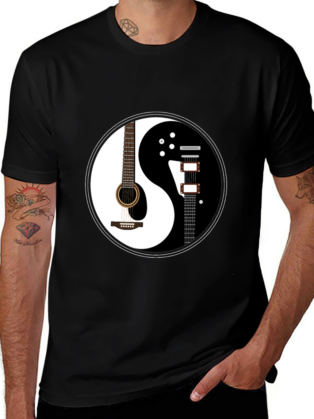 Yin Yang Guitar Graphic T-Shirt - Black