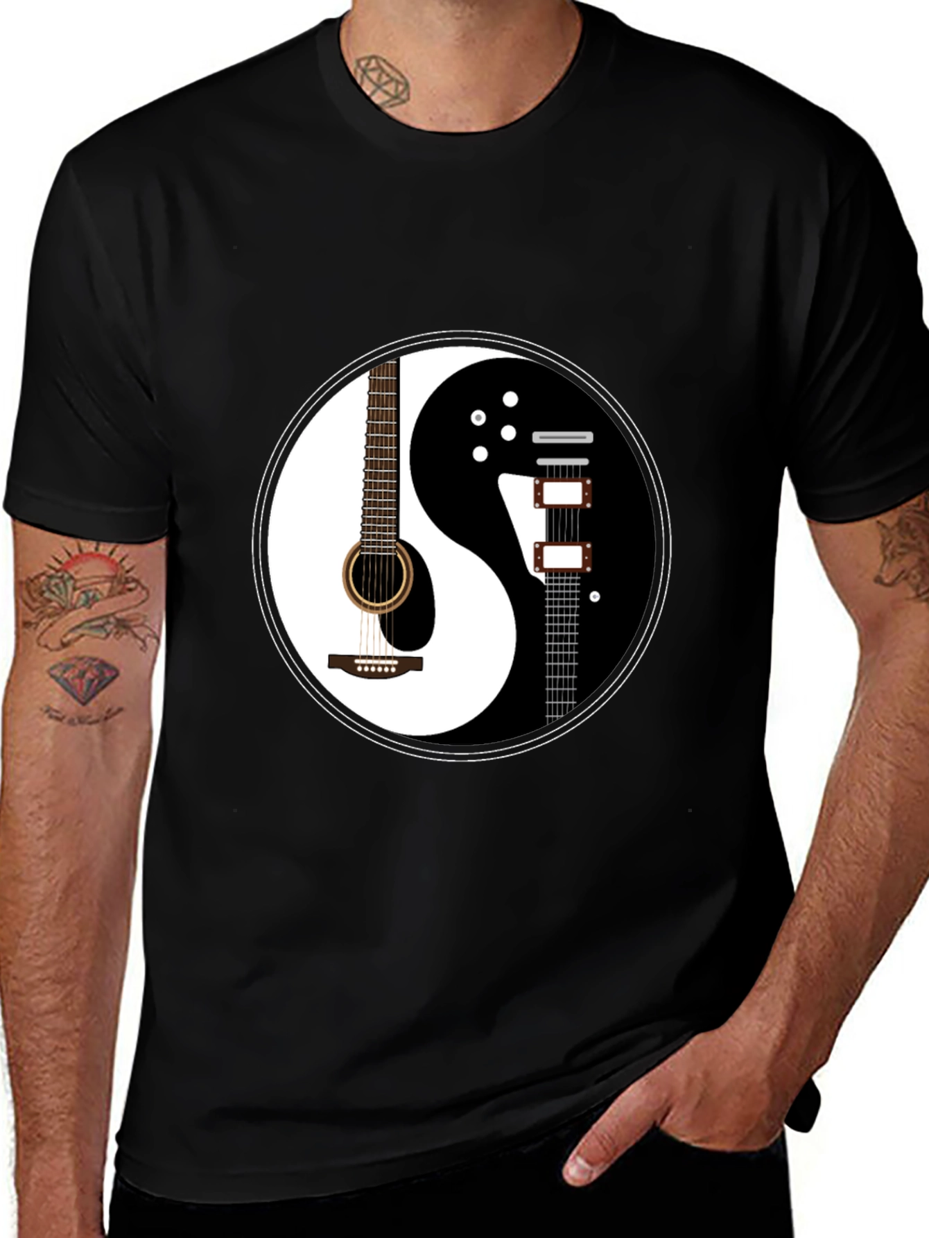 Yin Yang Guitar Graphic T-Shirt - Black