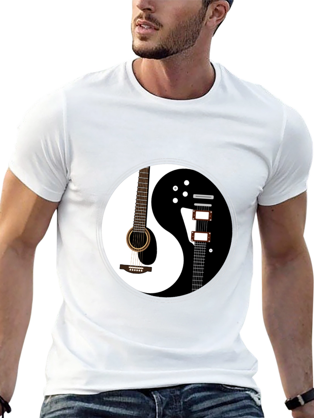 Yin Yang Guitar Graphic T-Shirt - Black