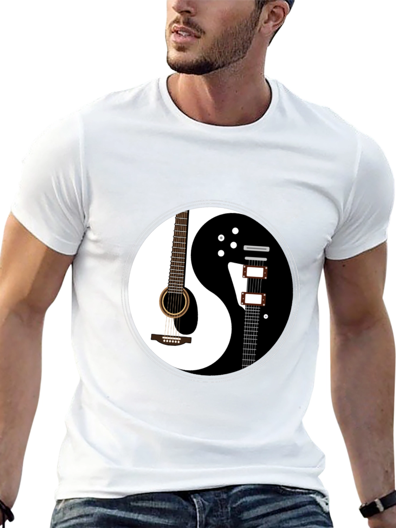 Yin Yang Guitar Graphic T-Shirt - Black