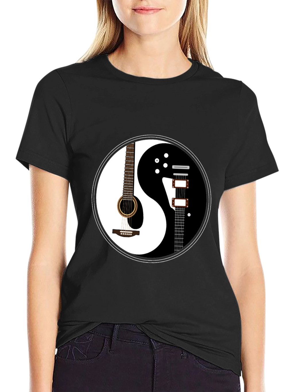 Yin Yang Guitar Graphic T-Shirt - Black