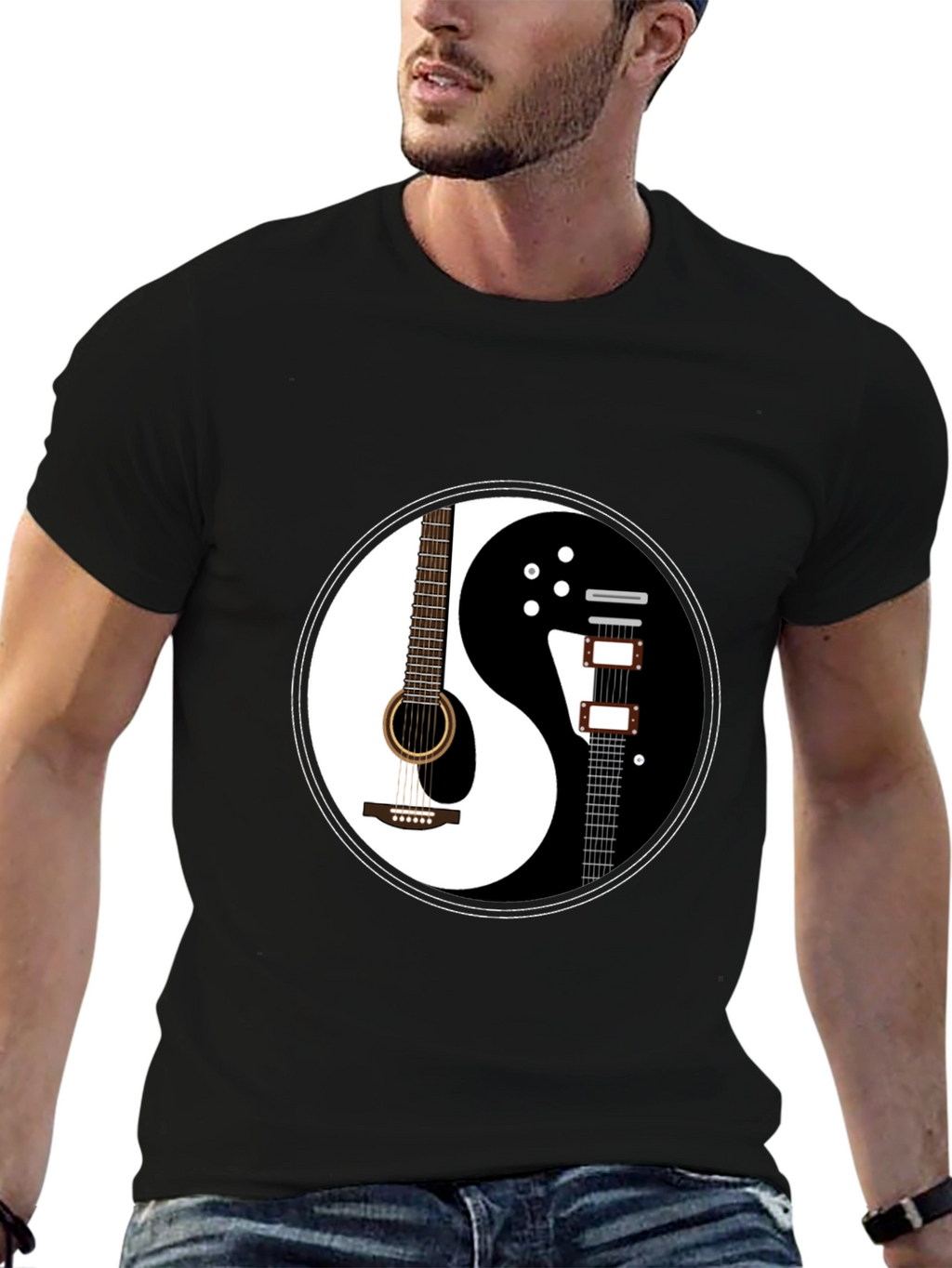 Yin Yang Guitar Graphic T-Shirt - Black