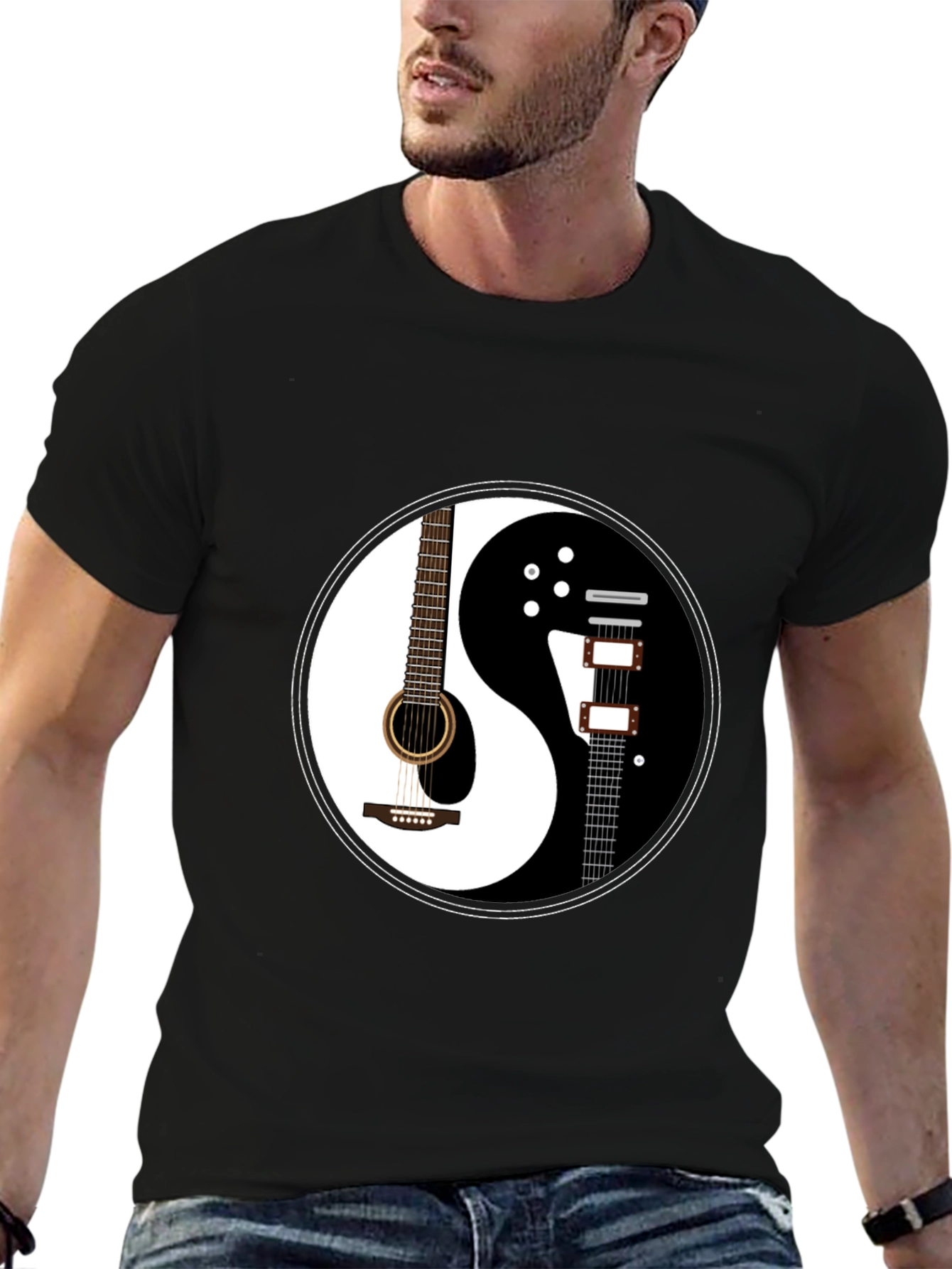 Yin Yang Guitar Graphic T-Shirt - Black