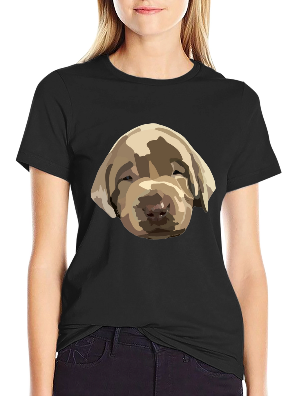 Dog Puppy Graphic Print Black T-Shirt