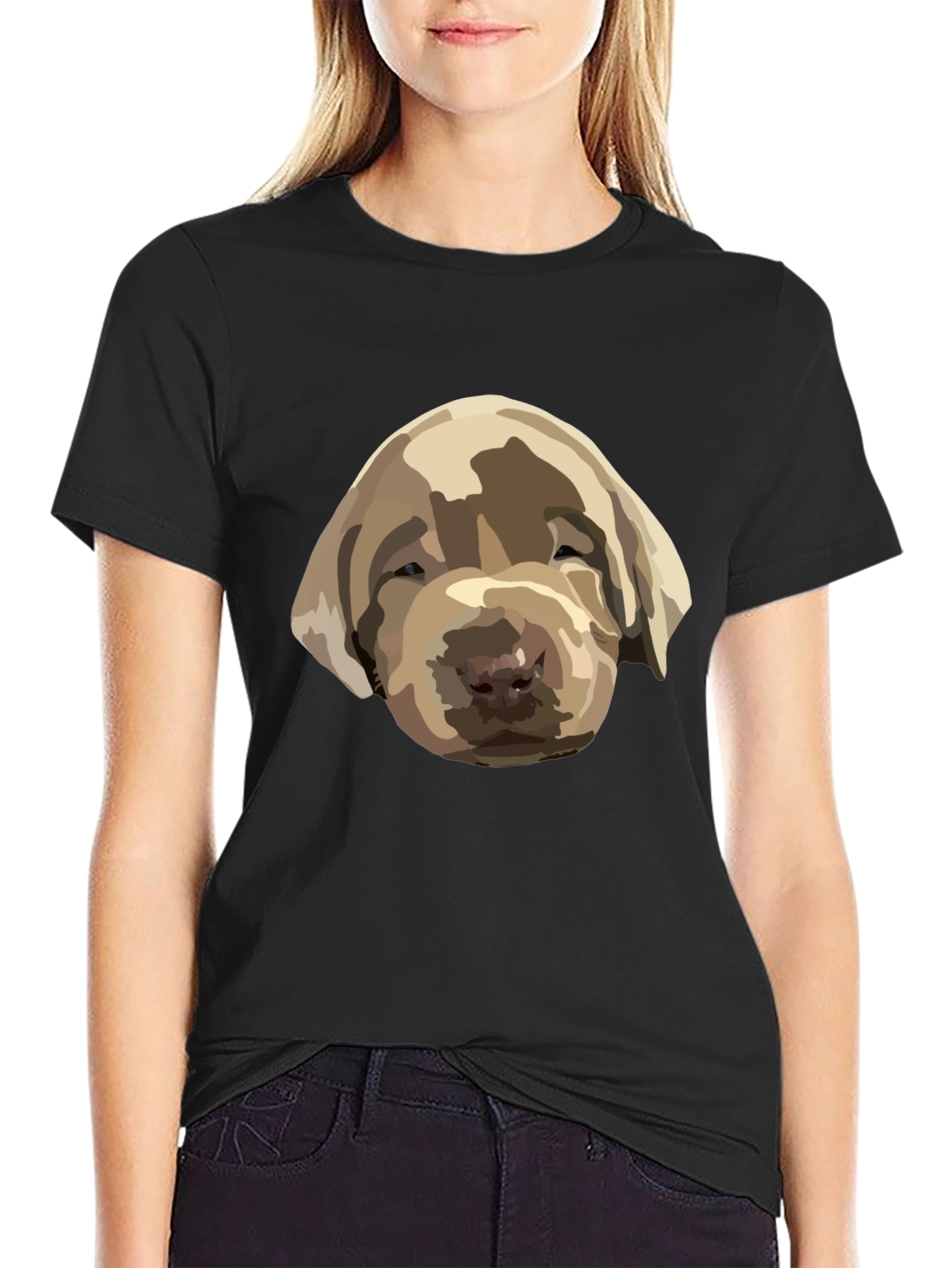 Dog Puppy Graphic Print Black T-Shirt