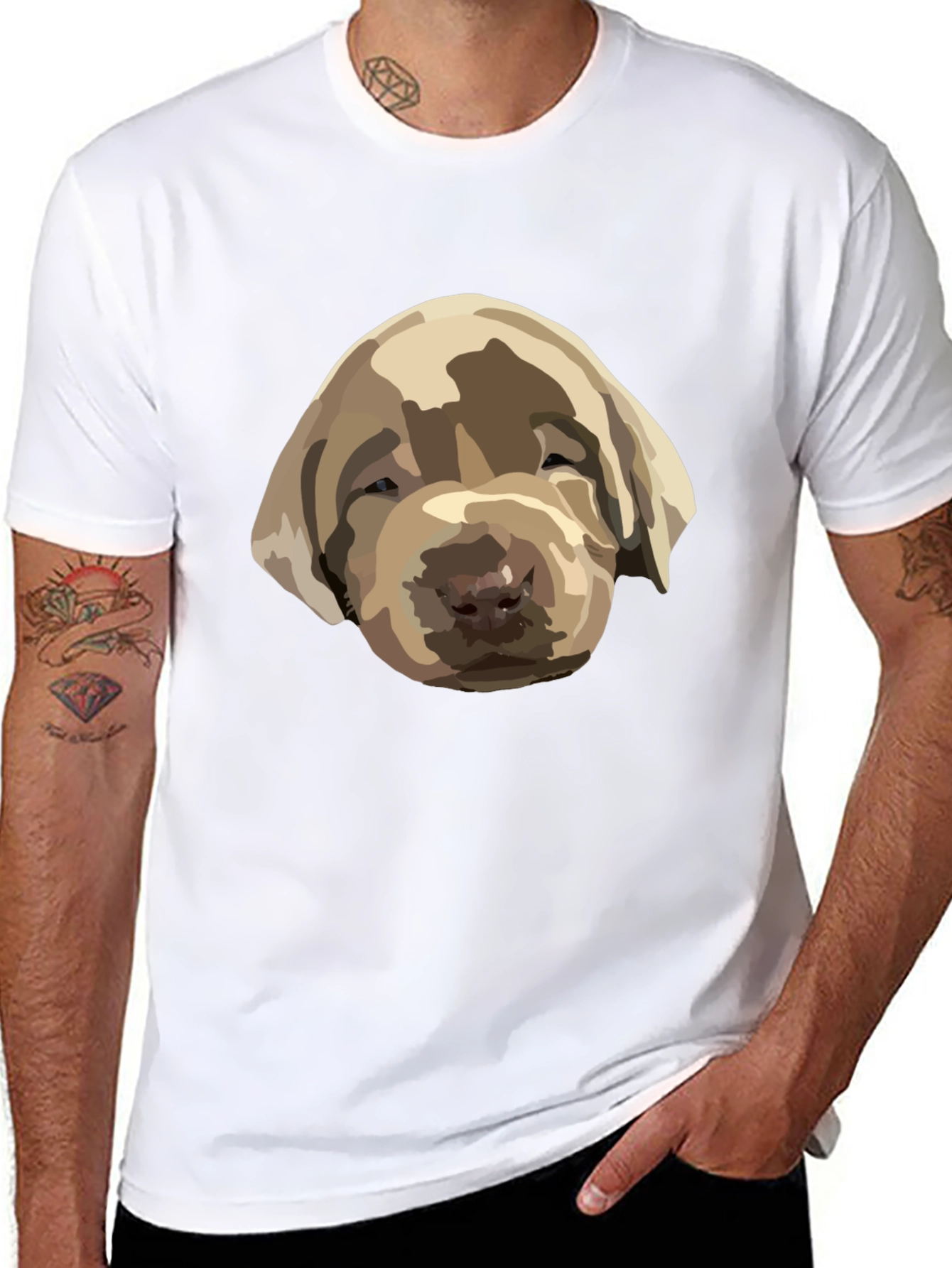 Dog Puppy Graphic Print Black T-Shirt