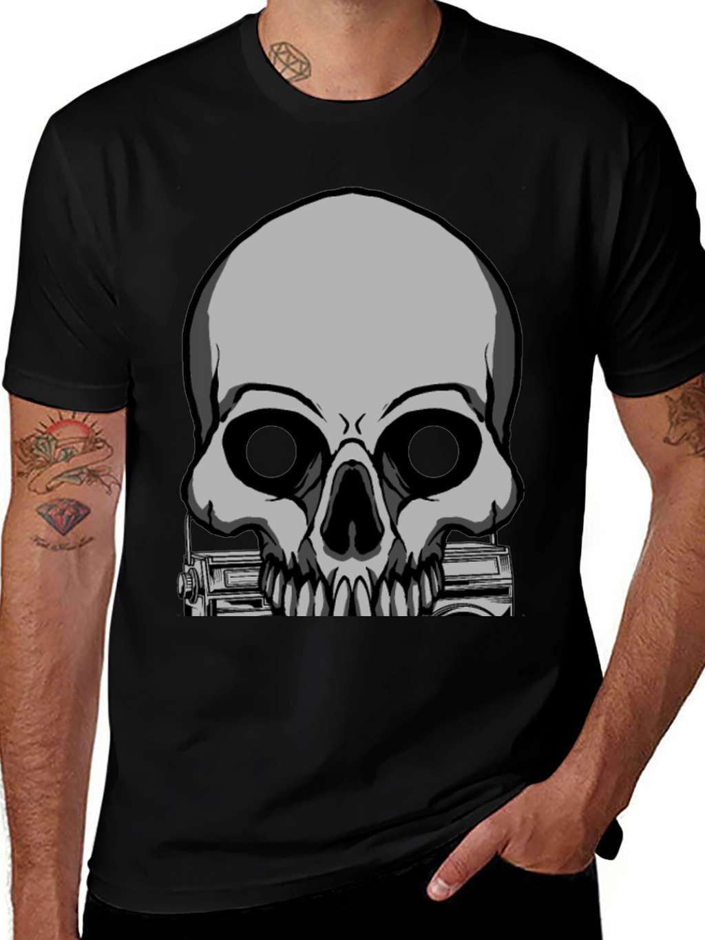 Skull & Radio Graphic Black T-Shirt