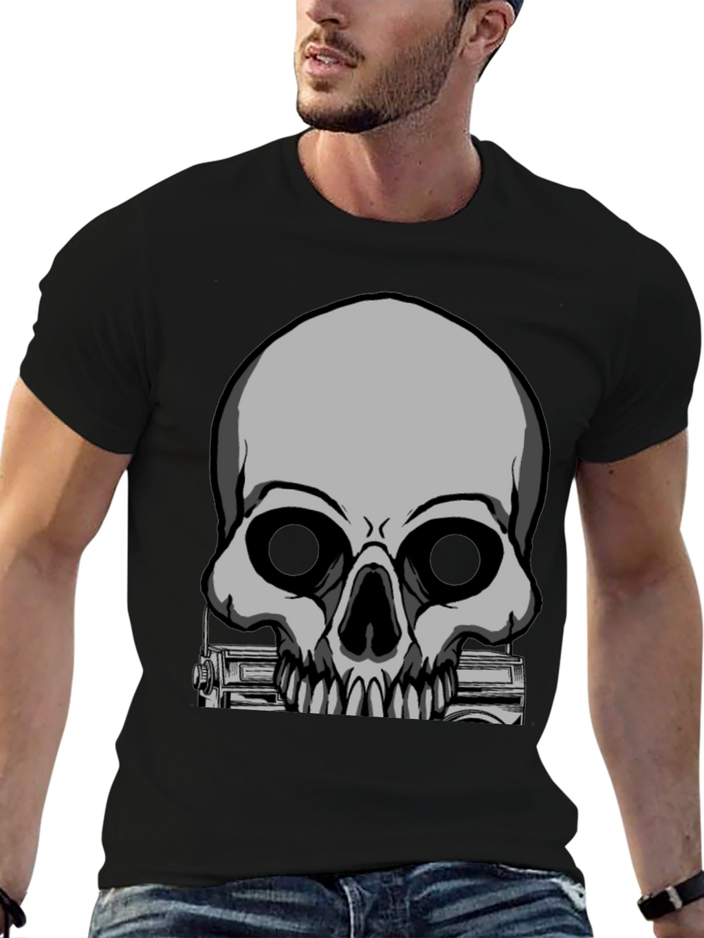 Skull & Radio Graphic Black T-Shirt