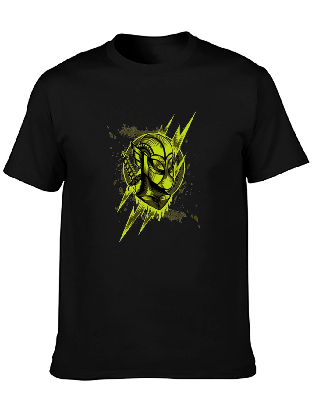 Mens Black Graphic T-Shirt: Neon Deadpool Design