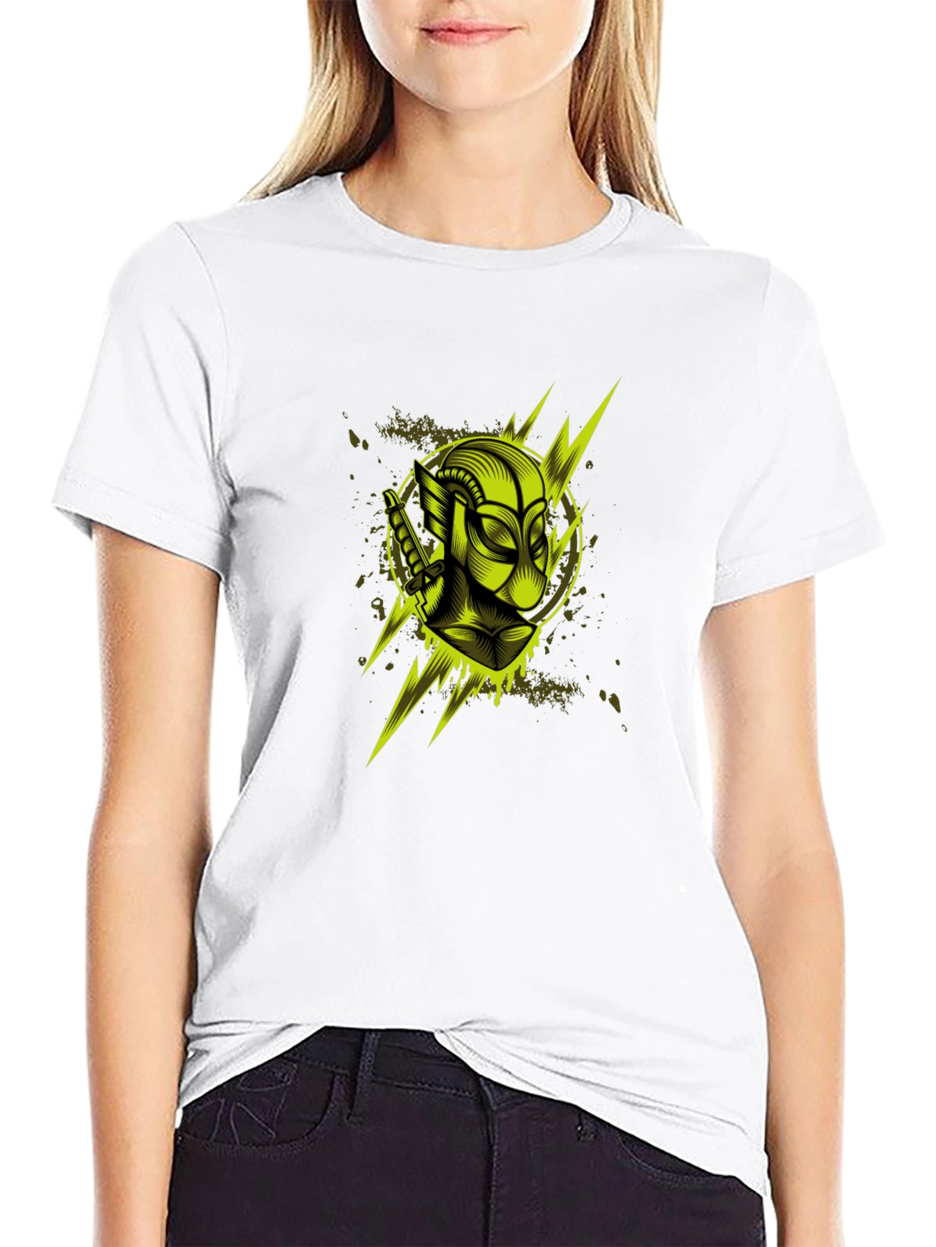 Mens Black Graphic T-Shirt: Neon Deadpool Design