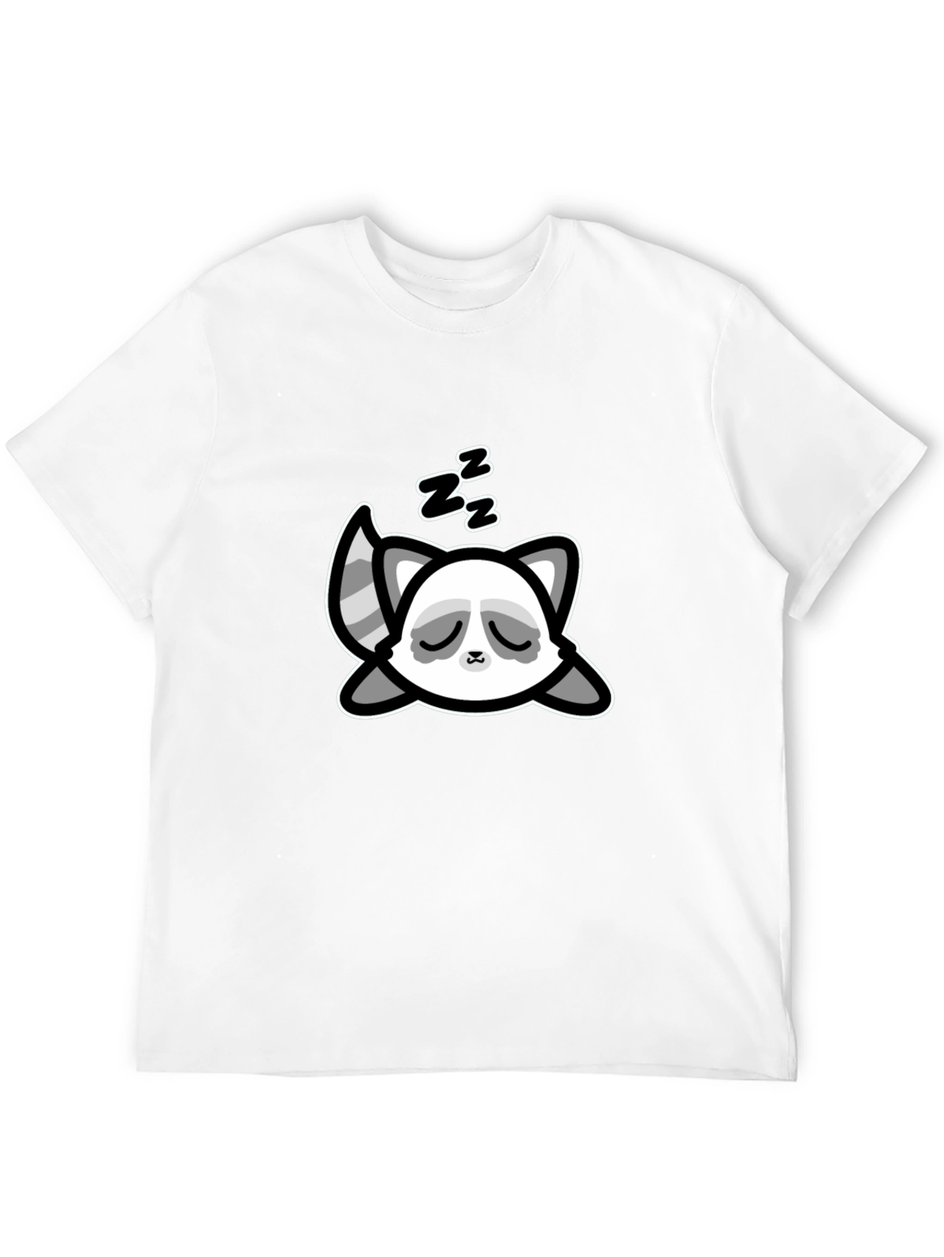 Cute Sleeping Raccoon Graphic T-Shirt - Black