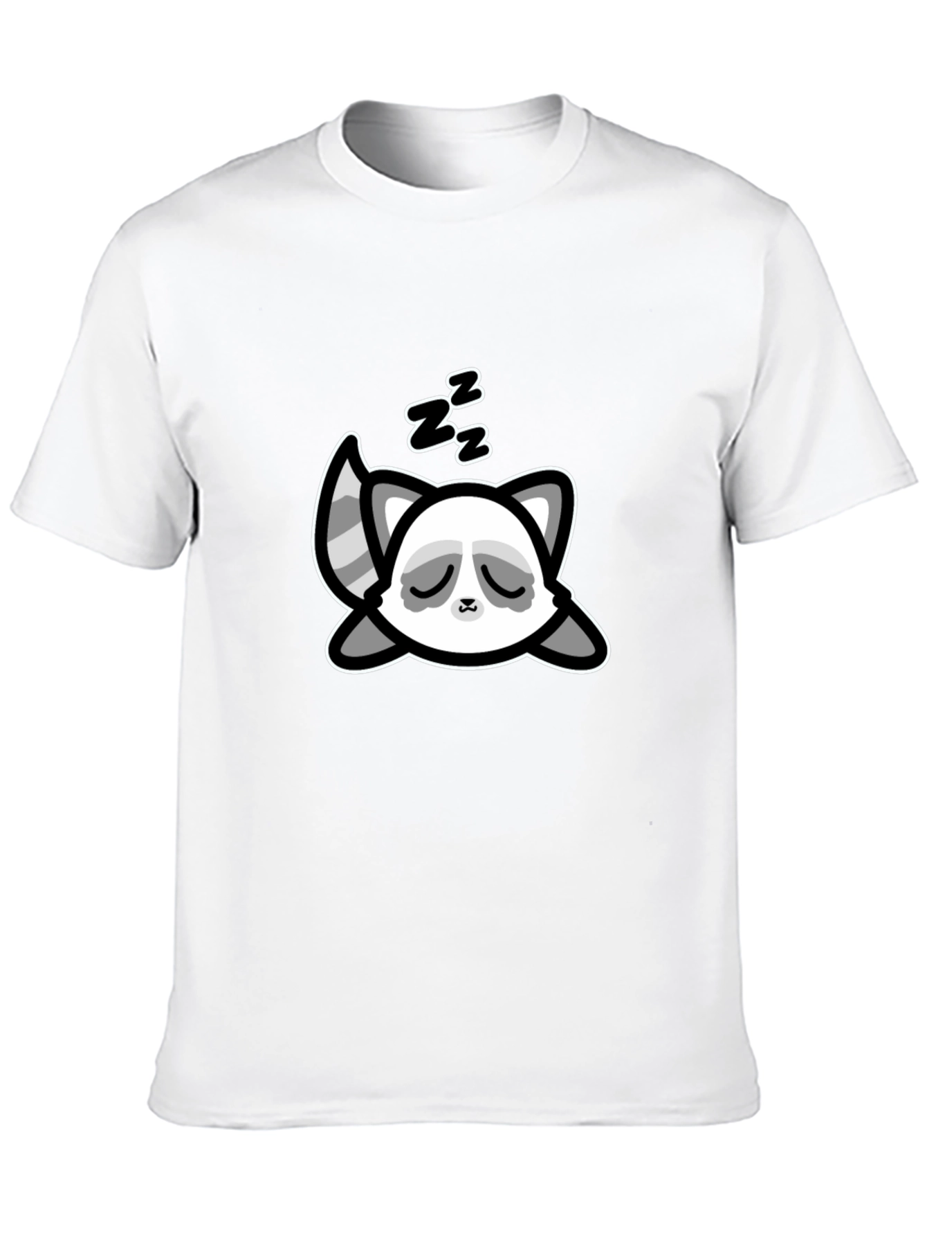 Cute Sleeping Raccoon Graphic T-Shirt - Black