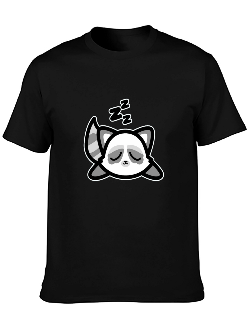 Cute Sleeping Raccoon Graphic T-Shirt - Black