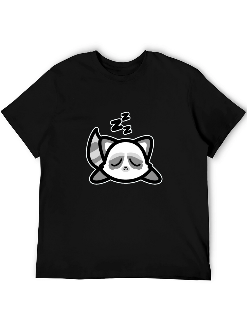 Cute Sleeping Raccoon Graphic T-Shirt - Black