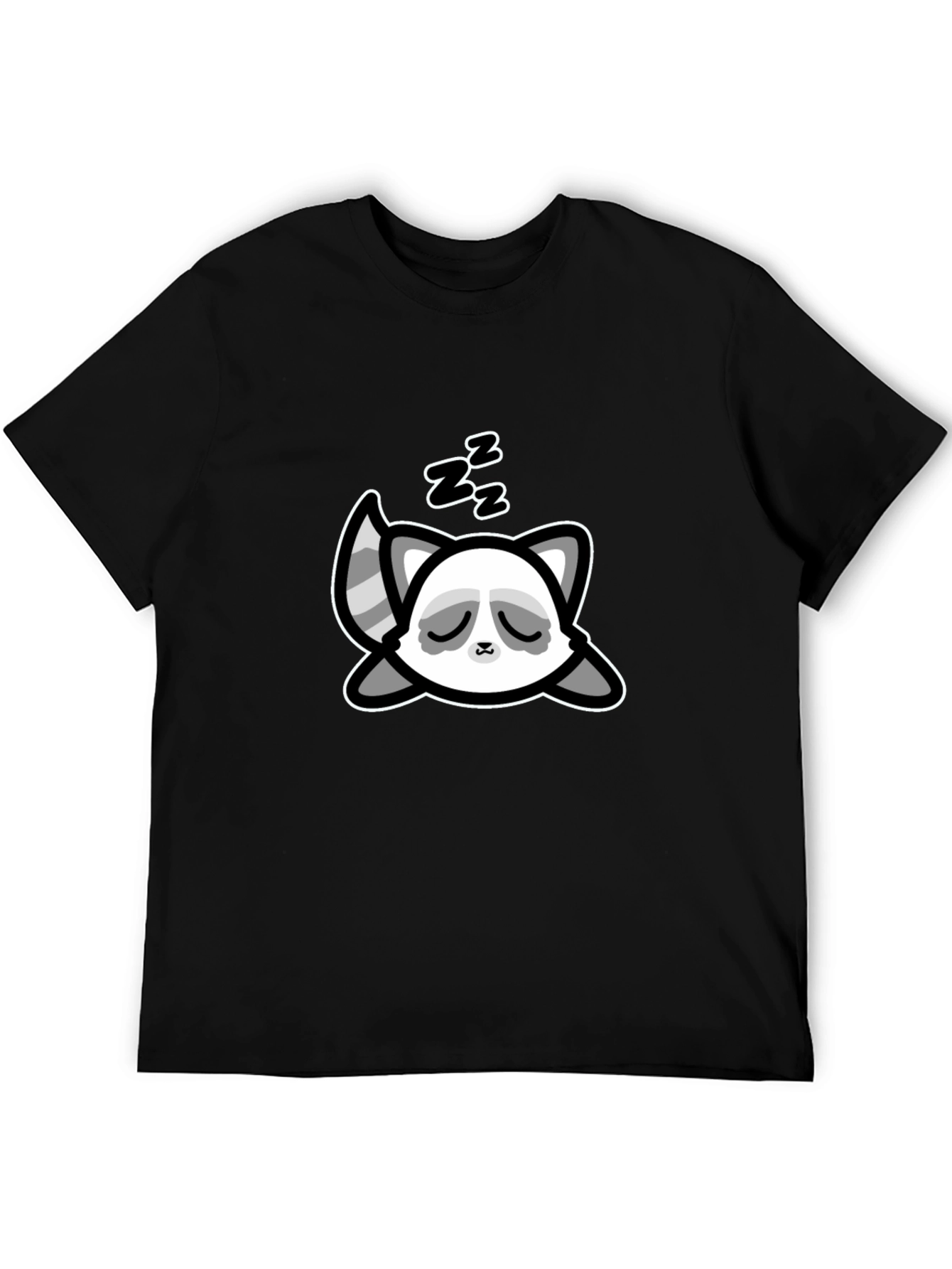 Cute Sleeping Raccoon Graphic T-Shirt - Black