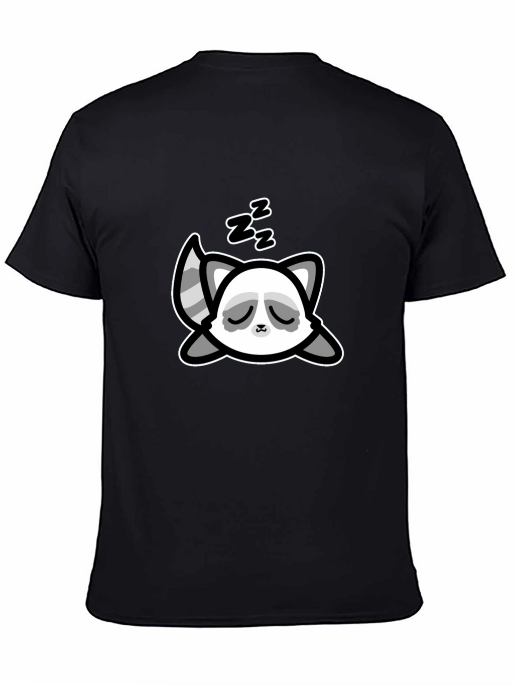 Cute Sleeping Raccoon Graphic T-Shirt - Black