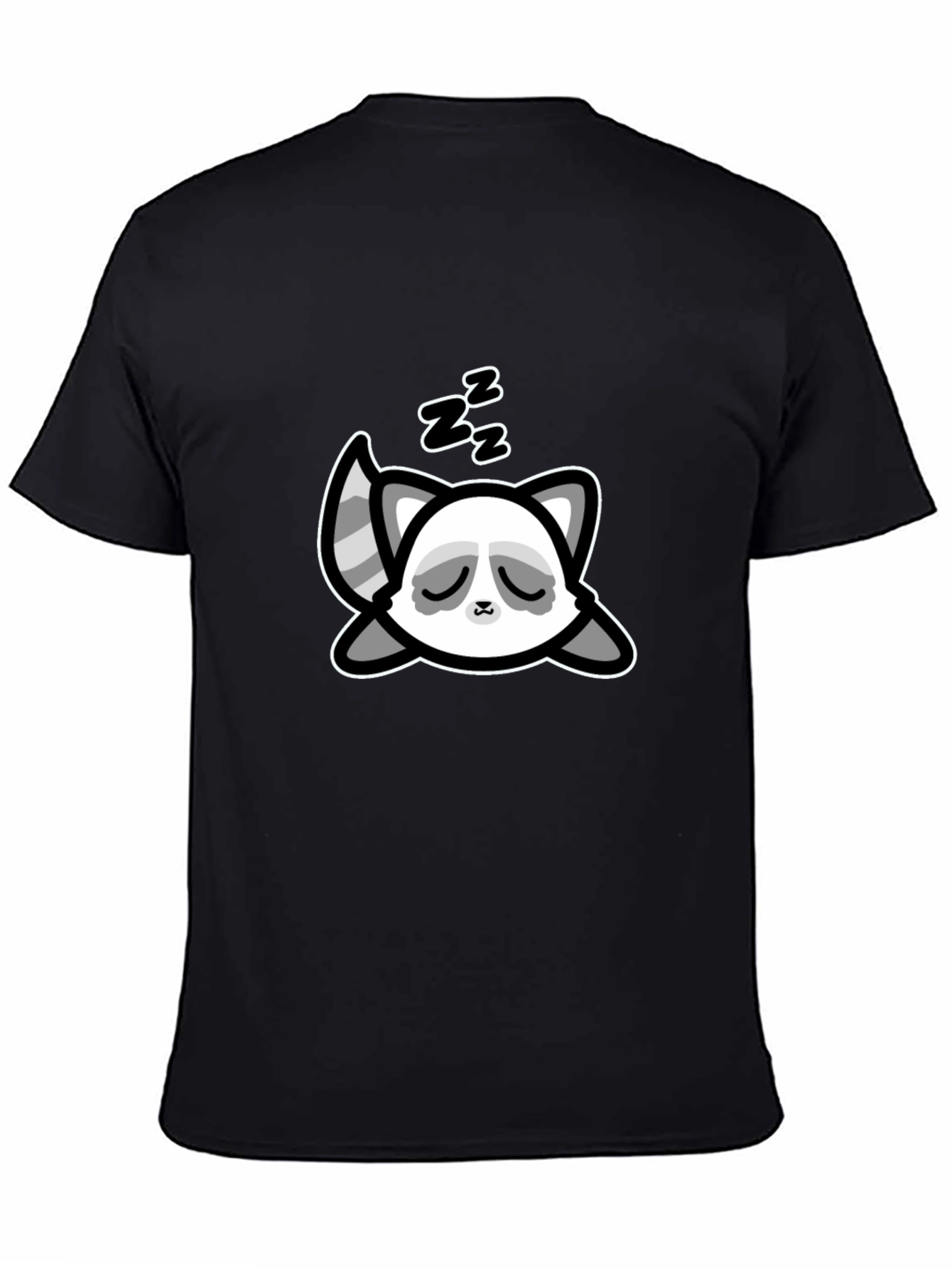 Cute Sleeping Raccoon Graphic T-Shirt - Black