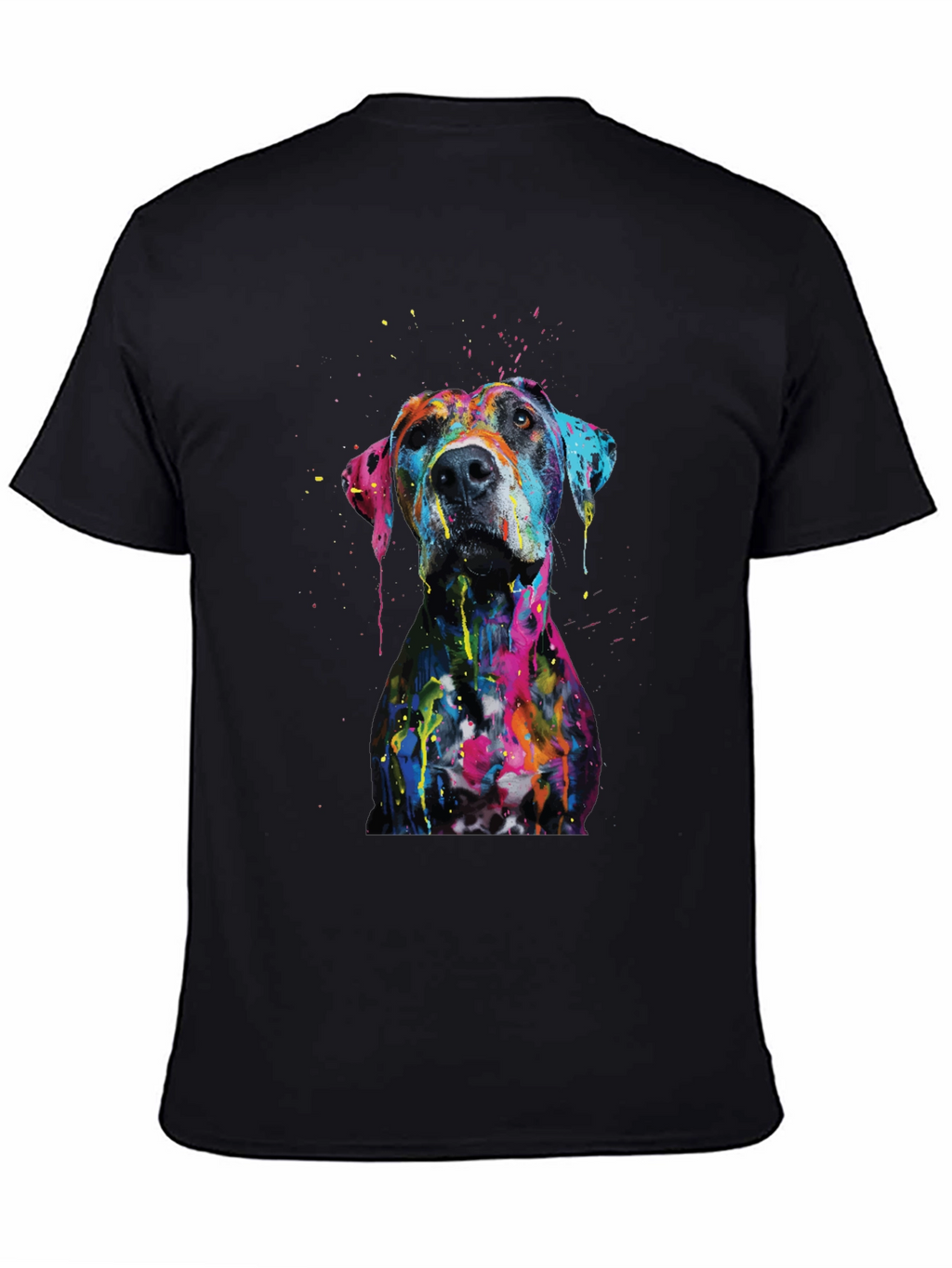 Mens Artistic Dog Print Black T-Shirt