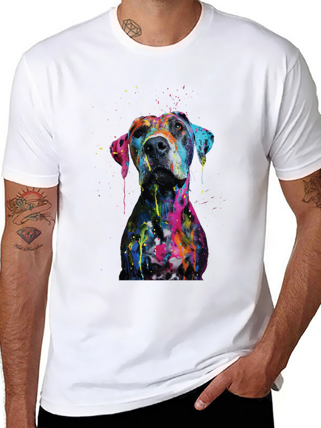Mens Artistic Dog Print Black T-Shirt