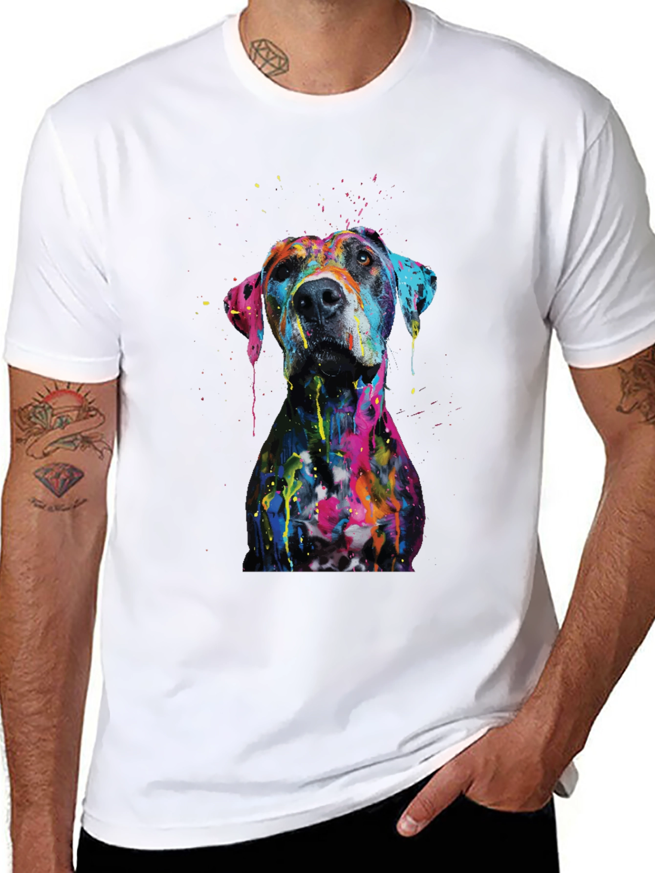 Mens Artistic Dog Print Black T-Shirt