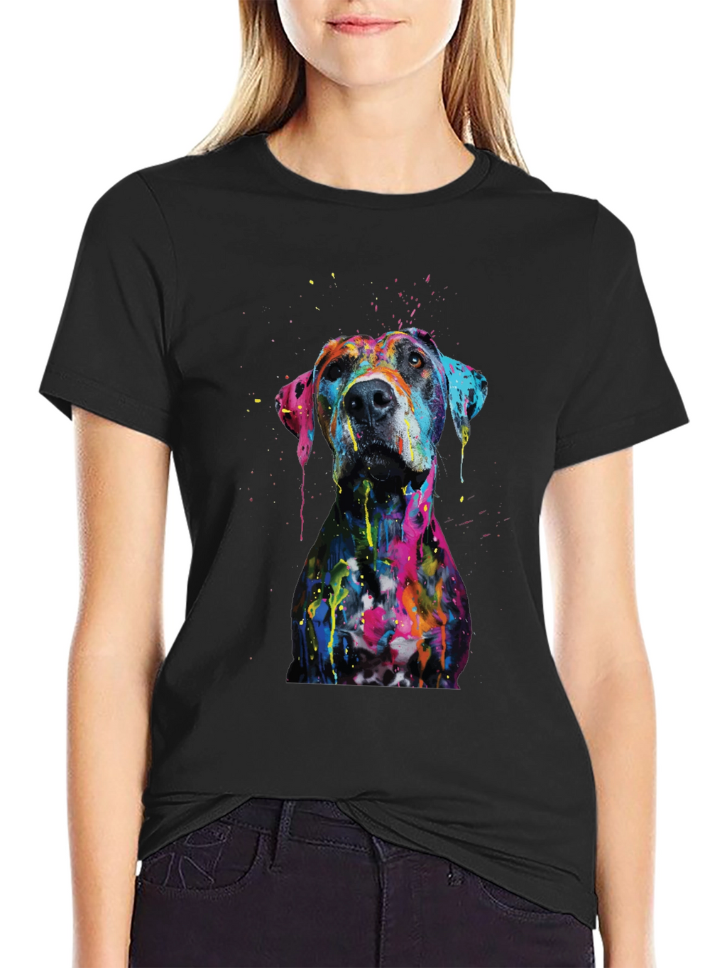 Mens Artistic Dog Print Black T-Shirt