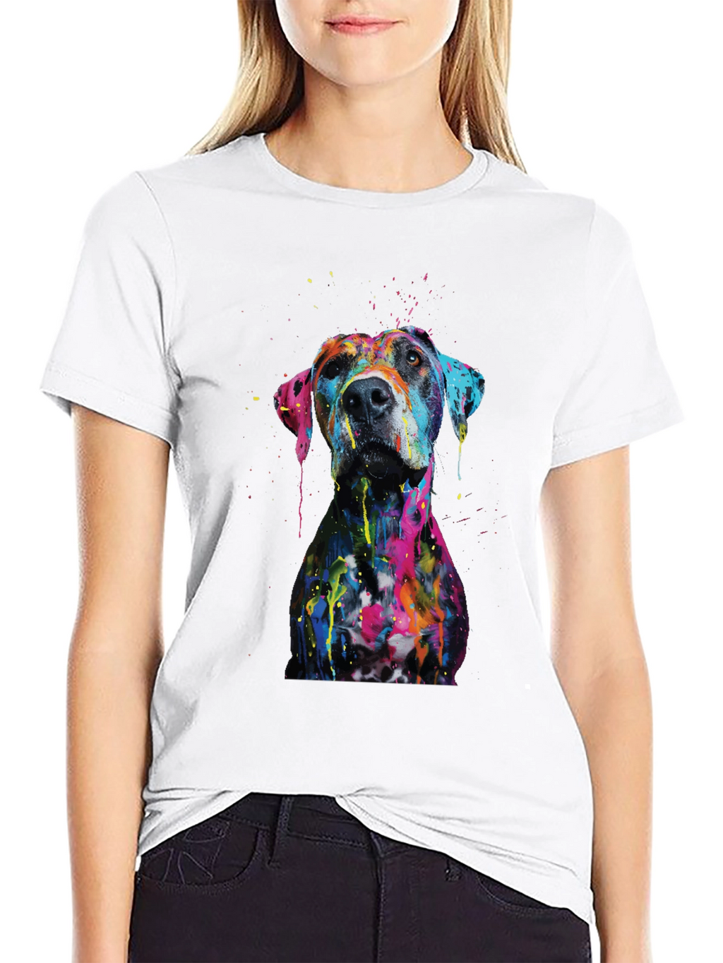 Mens Artistic Dog Print Black T-Shirt