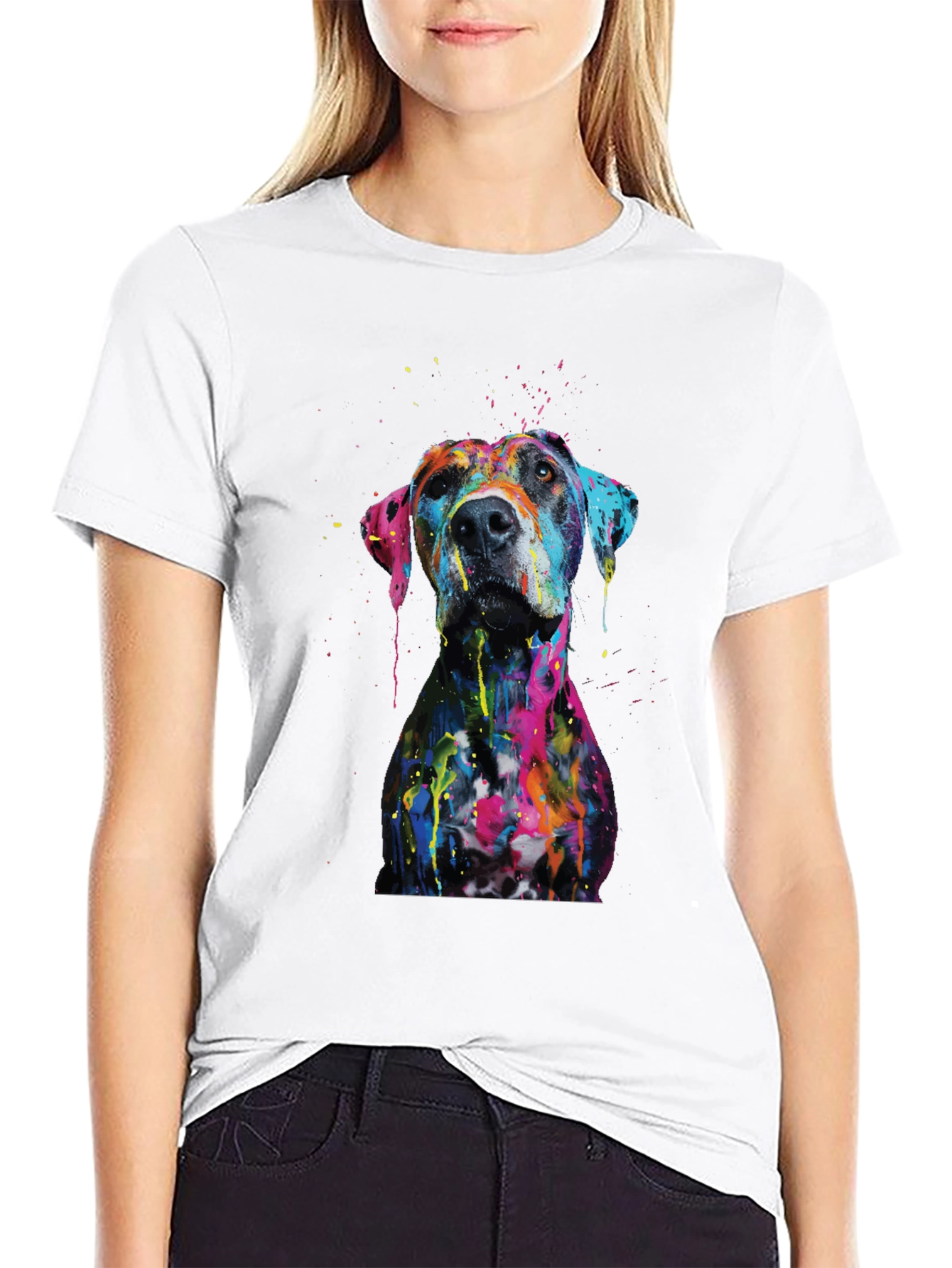 Mens Artistic Dog Print Black T-Shirt