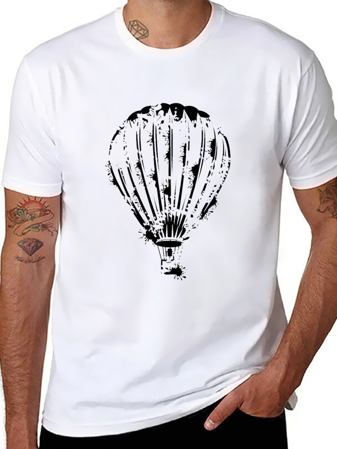 Mens Black Hot Air Balloon Graphic Tee
