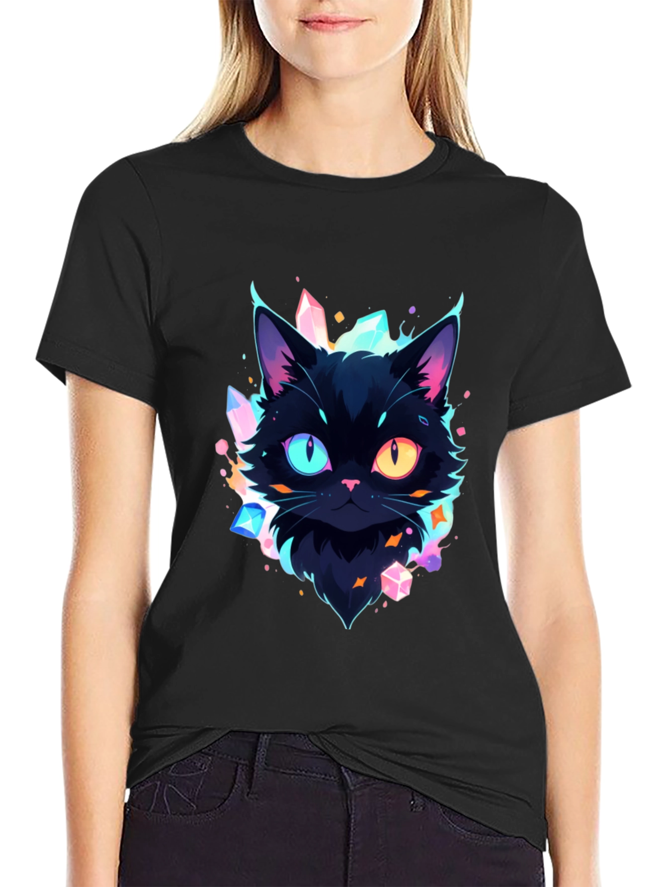 Mystic Cat Graphic Tee - Unique Heterochromia Design