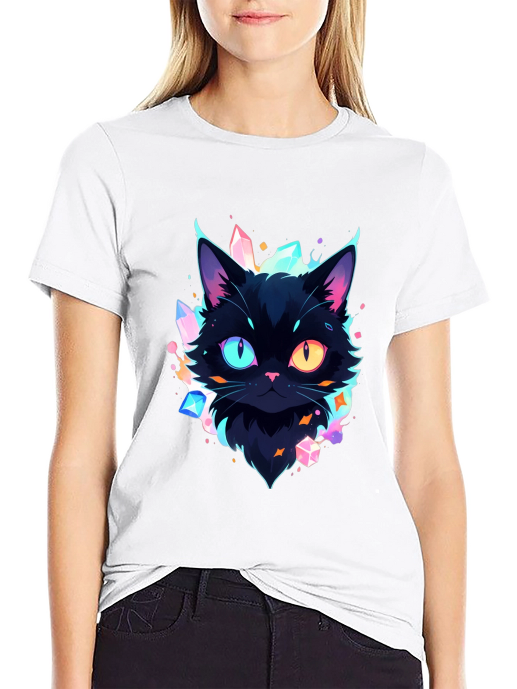 Mystic Cat Graphic Tee - Unique Heterochromia Design