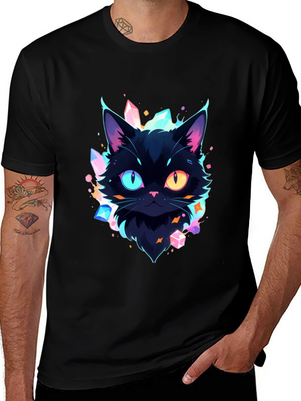 Mystic Cat Graphic Tee - Unique Heterochromia Design
