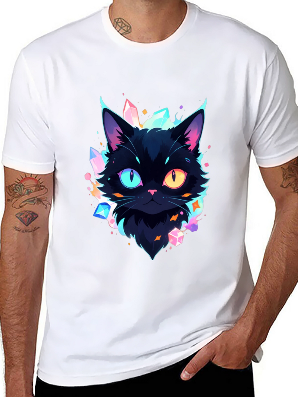 Mystic Cat Graphic Tee - Unique Heterochromia Design