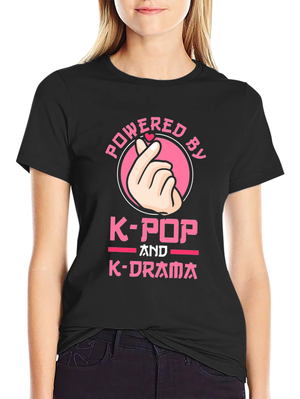 Powered by K-Pop and K-Drama Black T-Shirt
