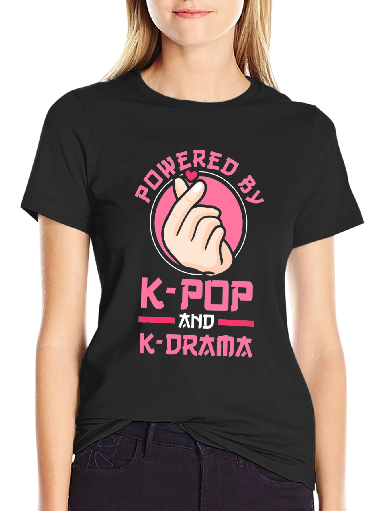 Powered by K-Pop and K-Drama Black T-Shirt